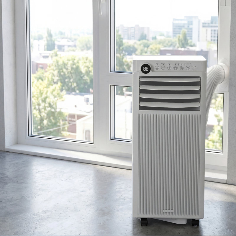 Climatiseur portatif 8-en-1 8000 Btu - Refroidissement sans drainage, ventilateur, déshumidificateur, mode veille, minuterie 24H, télécommande et ensembles de fenêtre inclus