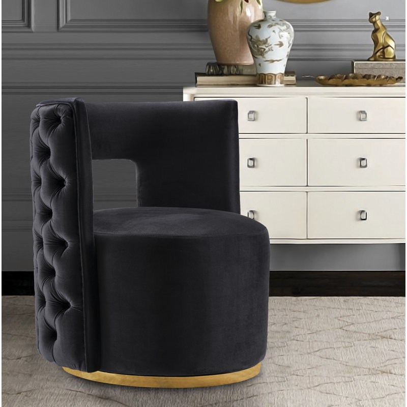 Demetric Velvet Swivel Accent Chair, Black Velvet