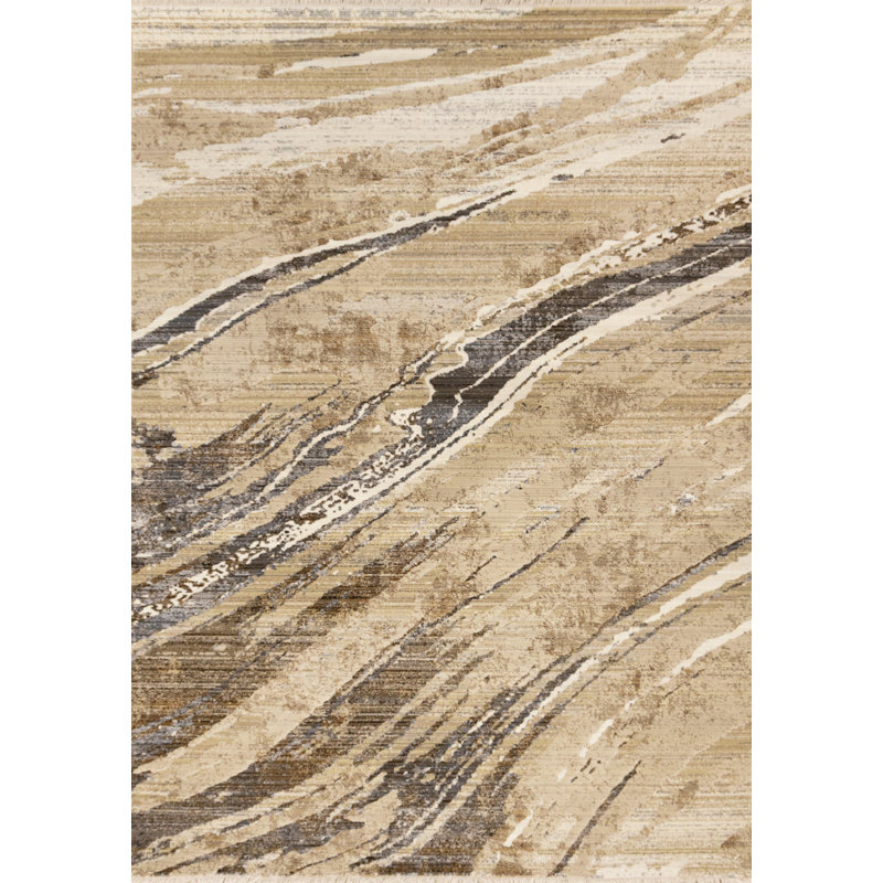 Tapis beige crème à motif abstrait Gouldbourne, Rectangle 5 pi 3 po x 7 pi 10 po