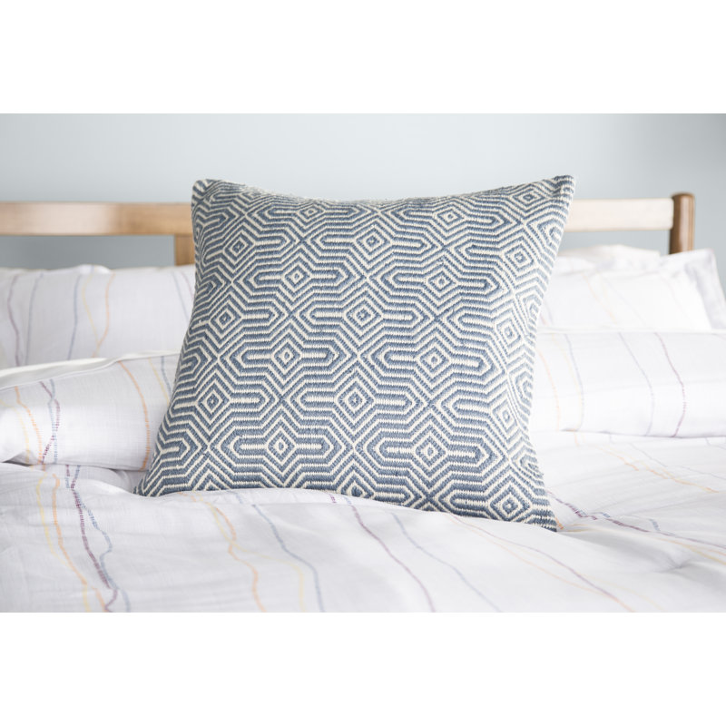 Blue and Ivory Embroidered Square 22" Polyester Pillow