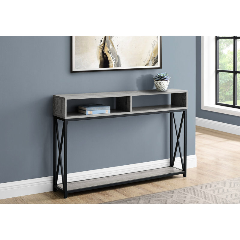 Console pour hall d'entrée - Table d'appoint étroite en stratifié gris et métal noir