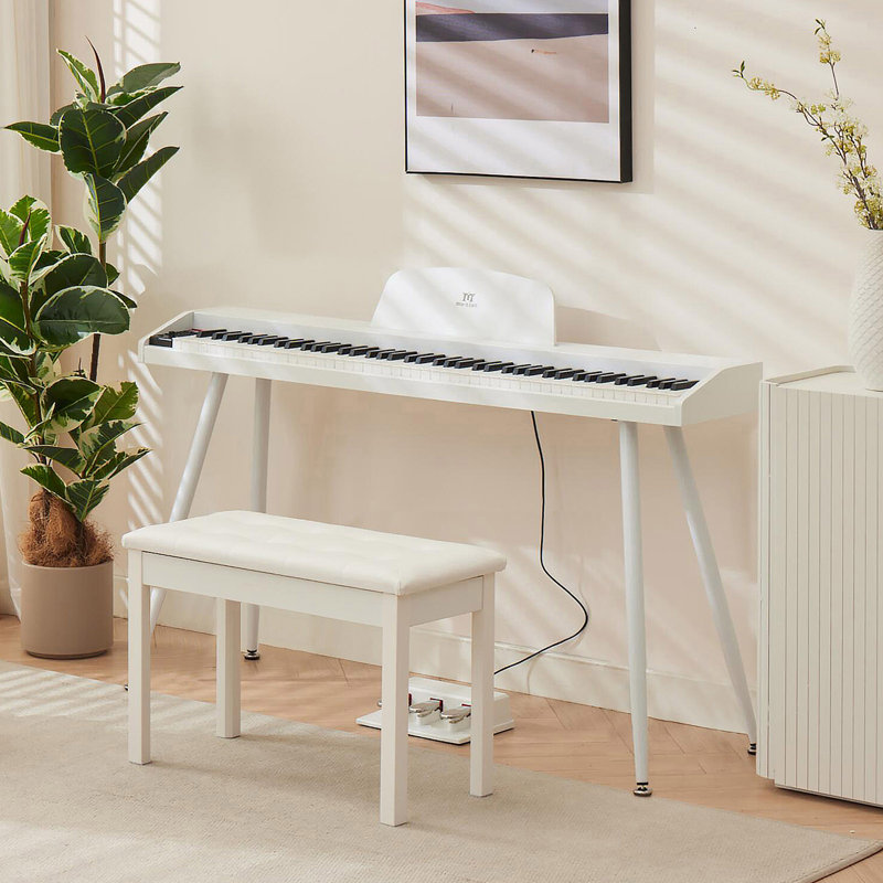 88 Keys Semi Weighted Electric Piano Keyboard With Wood Piano Bench For For Beginners, Portable Digital Piano 88 Key Weighted With 3-pedal Unit