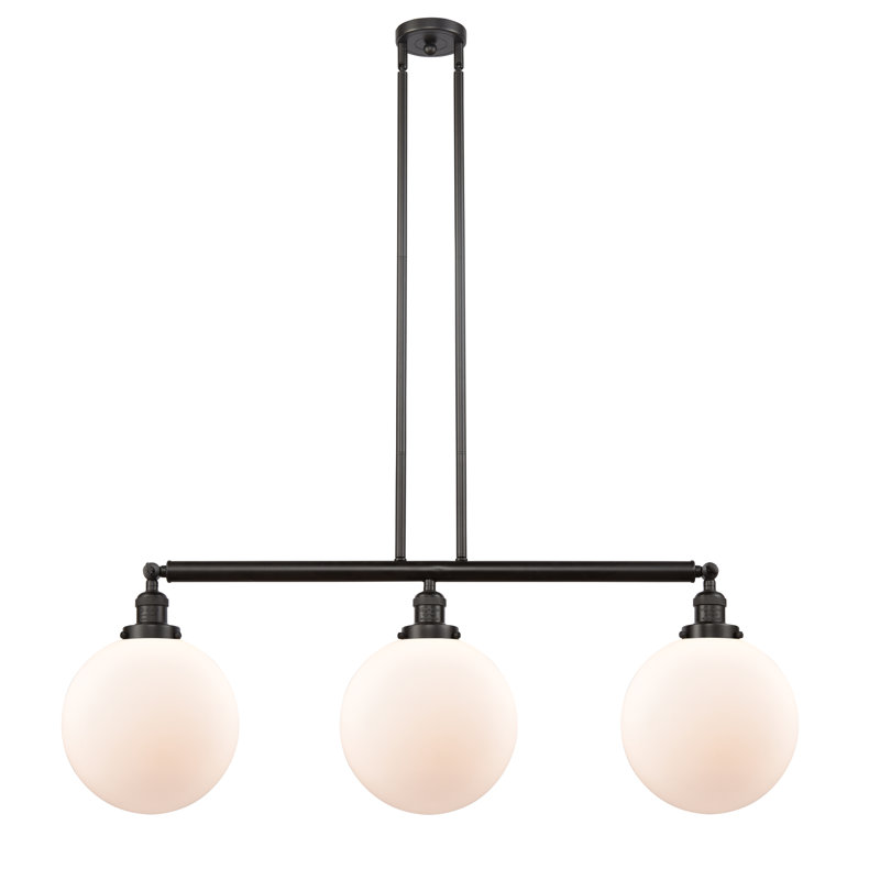 Luminaire suspendu linéaire à 3 lumières pour îlot de cuisine Lehmann, Ampoule non incluse, Blanc mat, Bronze huilé