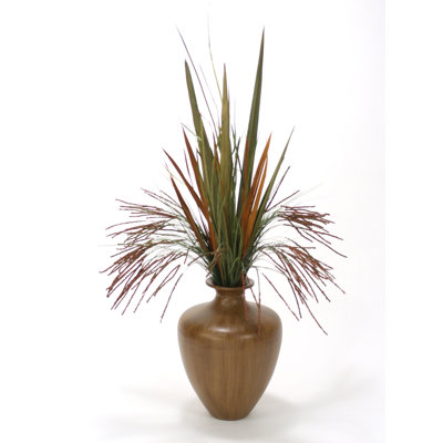 48'' Faux Grass in Wood Vase