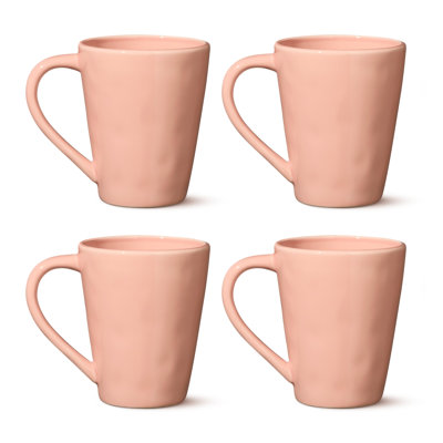 Desert Rose 18 oz Stoneware Mugs – Set of 4 Modern Pink Coffee Mugs with Glossy Finish – Durable Microwave-Safe Cups for Tea, Cocoa, Lattes, and Everyday Hot Beverages