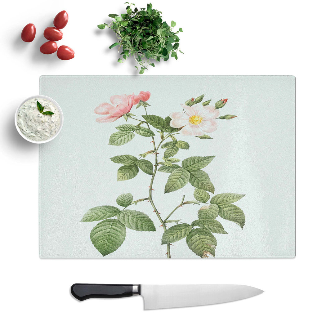 Tempered Glass Redleaf Rose in Bloom by Pierre-Joseph Redoute Chopping Board