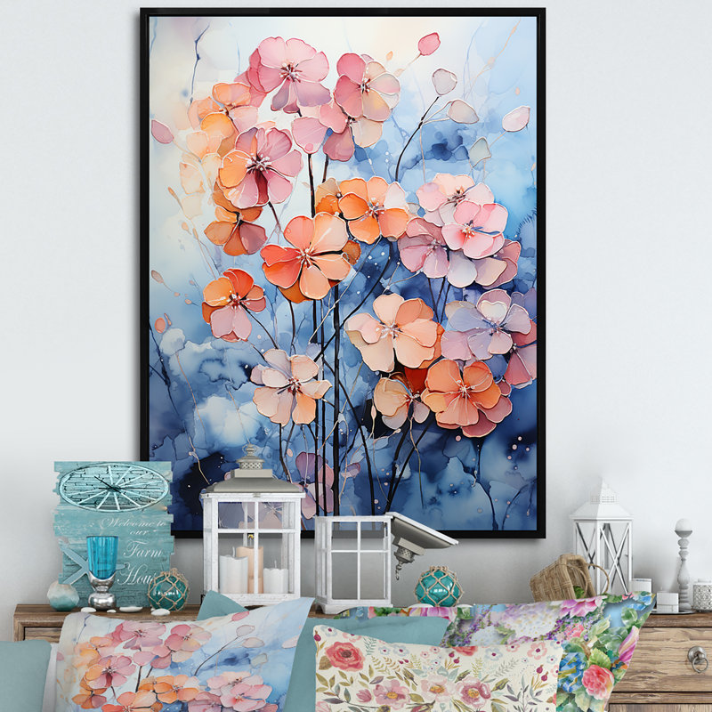 " Blue And Purple Hydrangea Bloom ", 20" H x 12" W x 1" D, Black Floater Framed