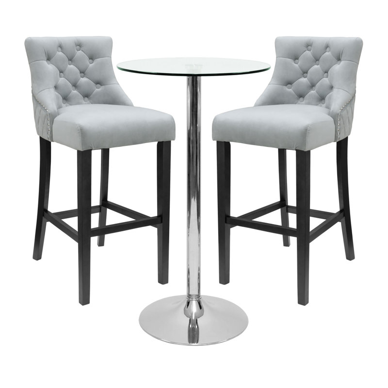 Geremia Glass Dining Set, Light Grey