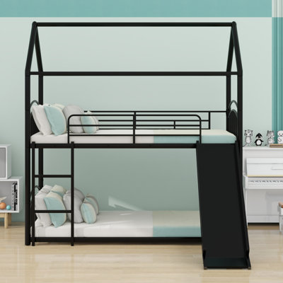 Metal House Bunk Bed With Slide
