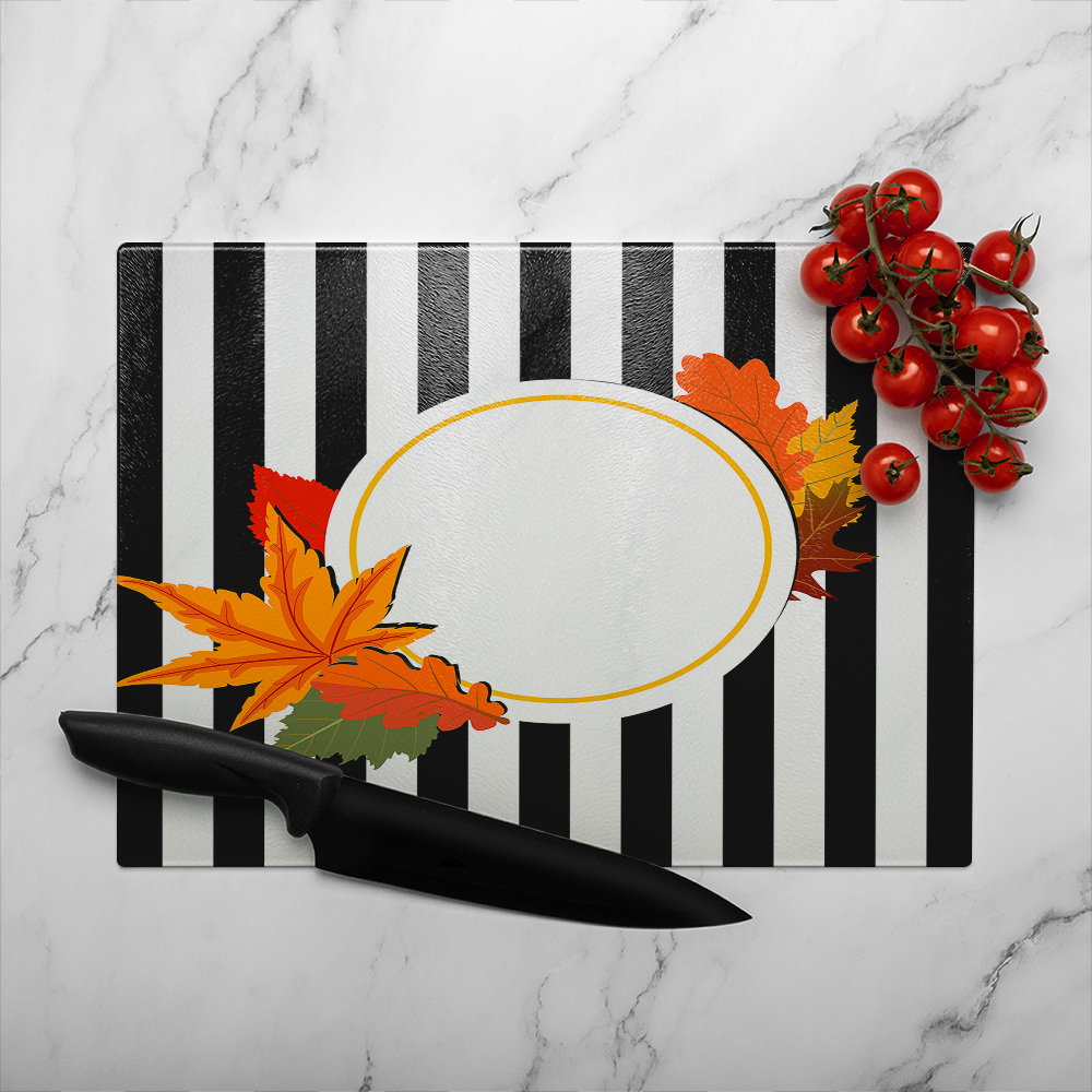 Stripes Autumn Leaves Glass Chopping Board