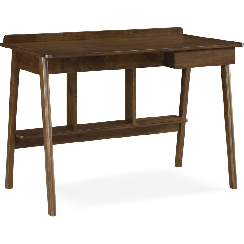 Mid-Century Modern Brown Wood Writing Desk with Drawer