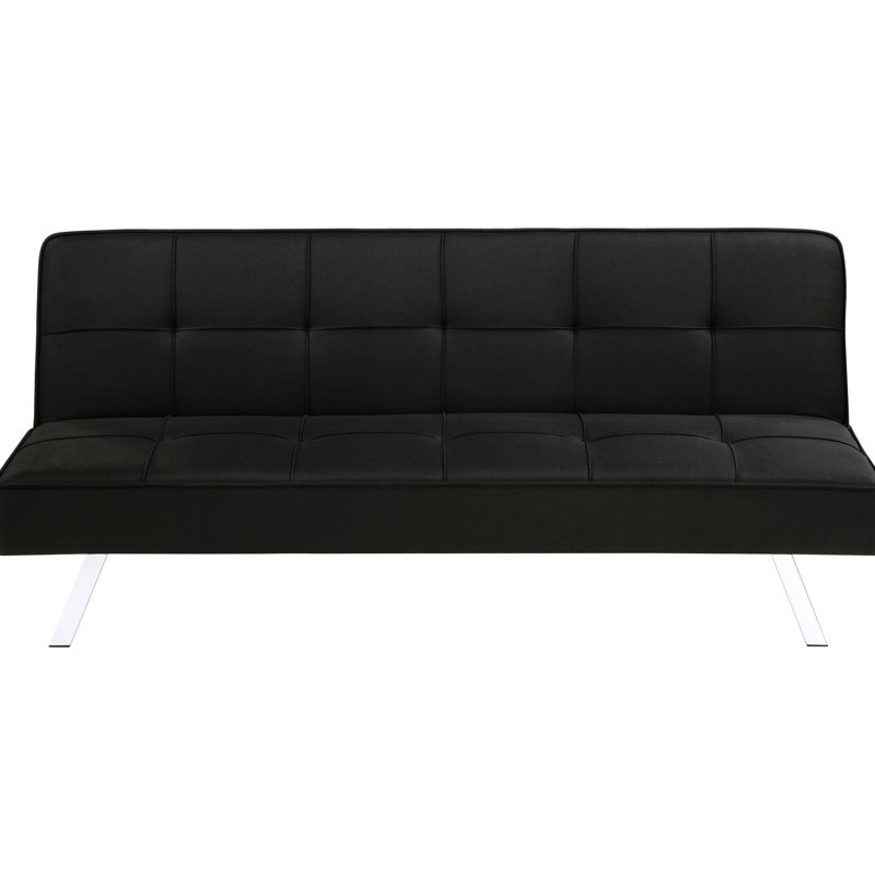 Lit noir sans accoudoirs avec coussin et pieds en métal, siège à 3 places pour les loisirs, profondeur de relaxation de 66,38 po, largeur de 33 po