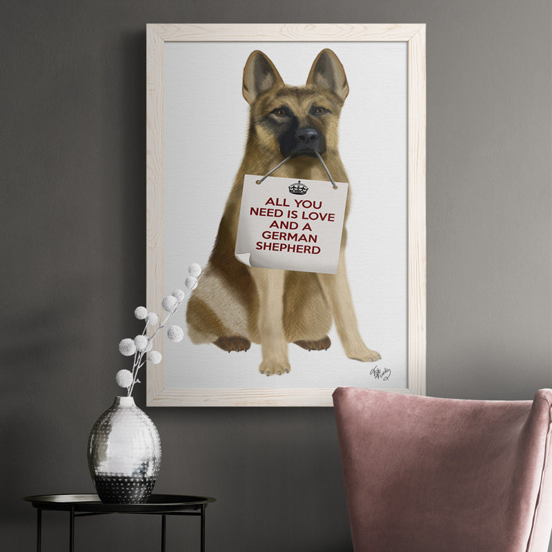Gerie " Love And German Shepherd ", White Framed, 37.5" H x 27.5" W x 1" D