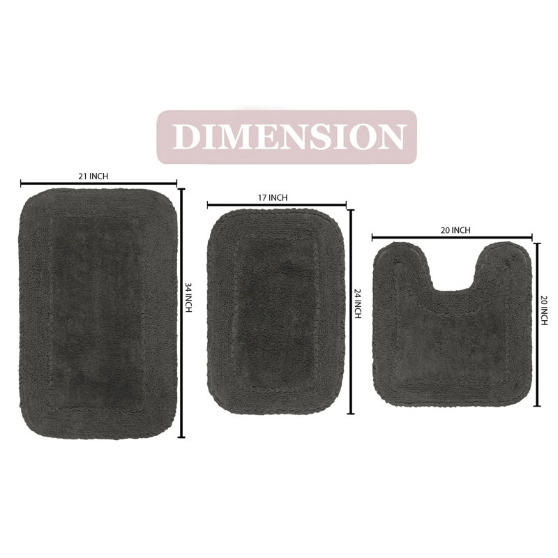 Ensemble de tapis de bain en coton 3 pièces Aceyon, Gris