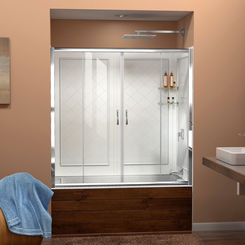 Visions 28" W x 60" H Semi-Frameless Rectangle Sliding Tub Enclosure, Chrome