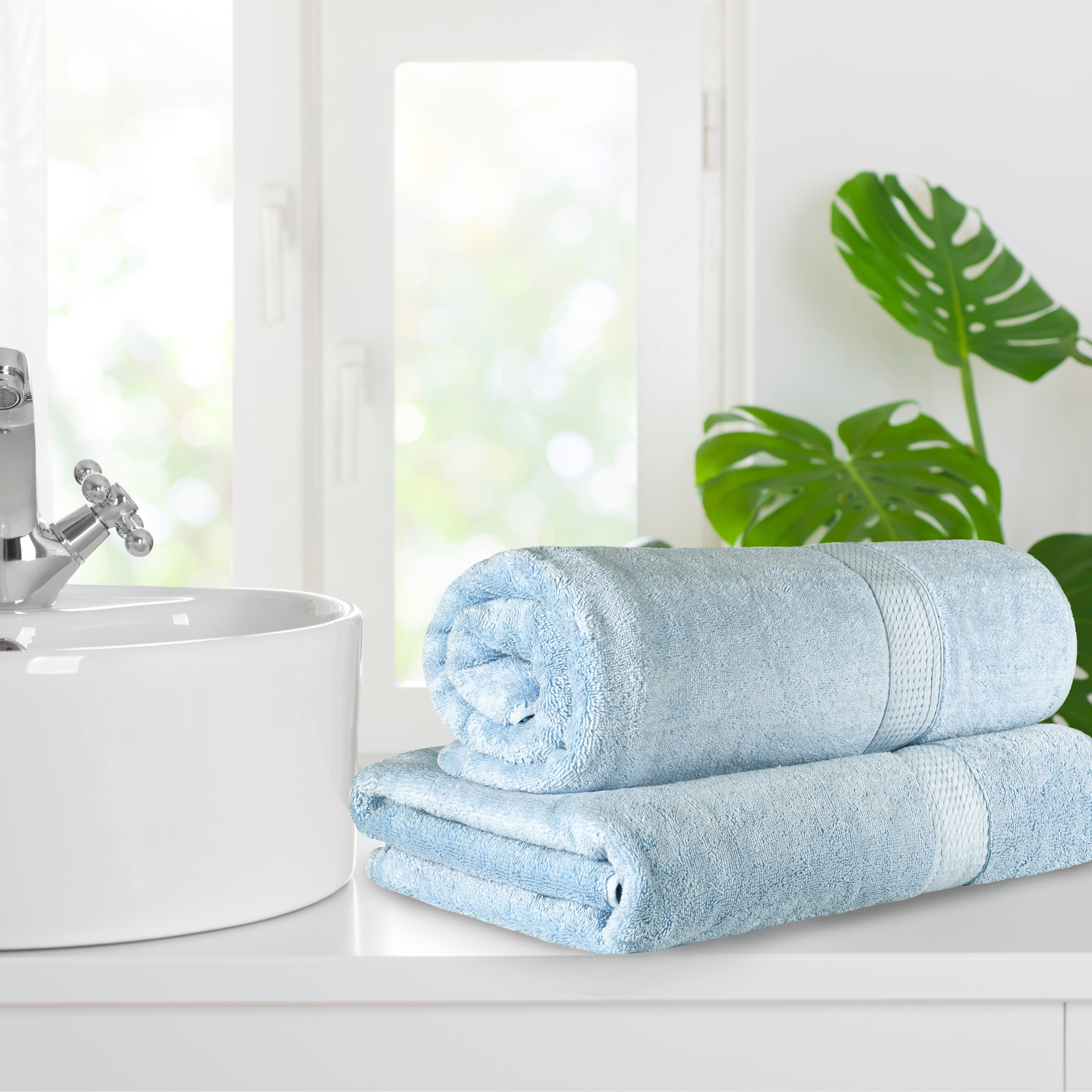 Renata 2-Piece Egyptian Cotton Bath Sheet Set, Light Blue
