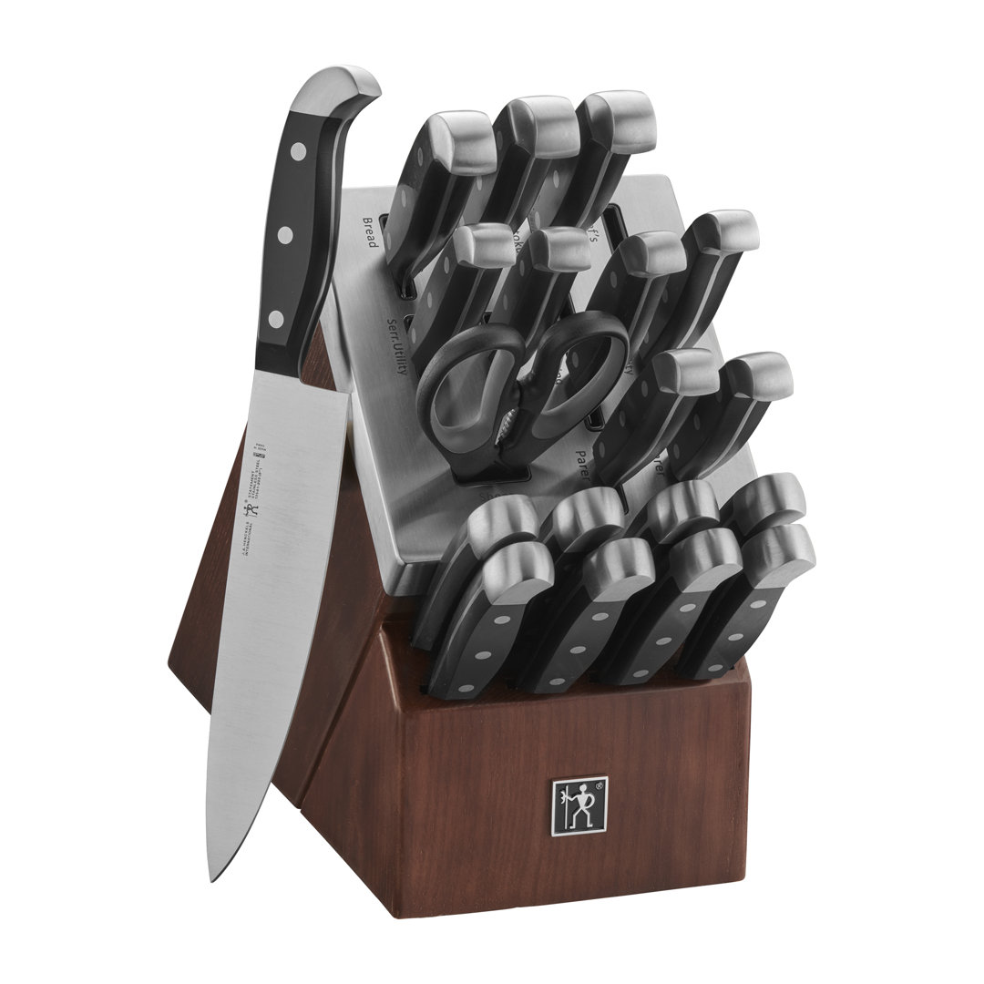 HENCKELS Statement 20-Piece Self-Sharpening Knife Set with Block, Chef Knife, Paring Knife, Utility Knife, Bread Knife, Steak Knife, Dark Brown, Stainless Steel HENCKELS
