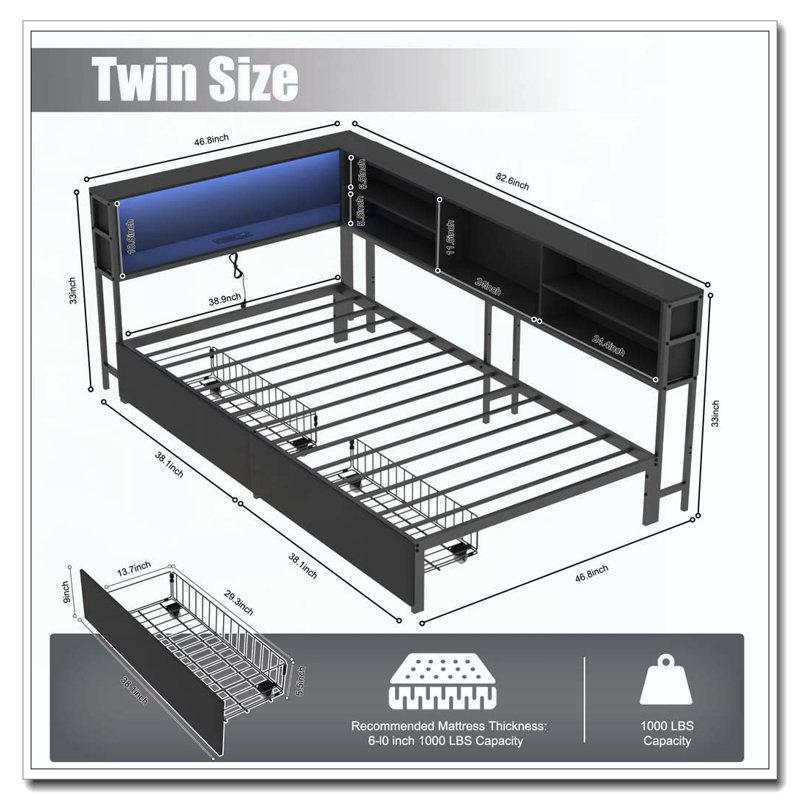 Twin Corner Daybed, Black, Twin