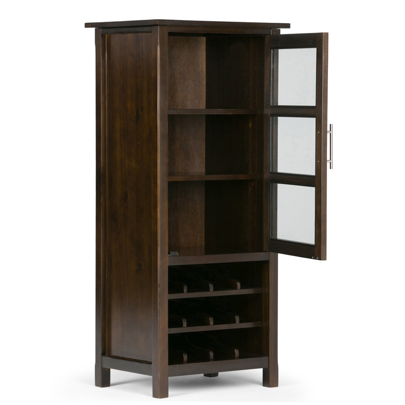 Avalon 22"W Solid Wood Contemporary Tall Wine Rack Cabinet with 12-Bottle Storage and Glass Door, Dark Tobacco Brown