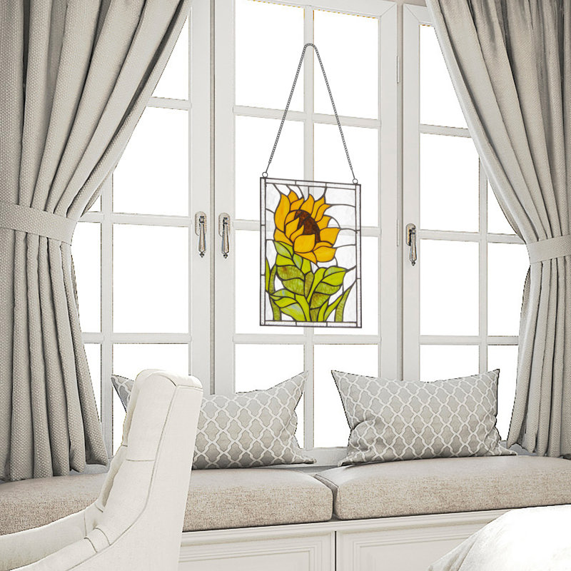 11.25”H Multicolored Sunflower Stained Glass Window Panel 11.25”H Multicolored Sunflower Stained Glass Window Panel