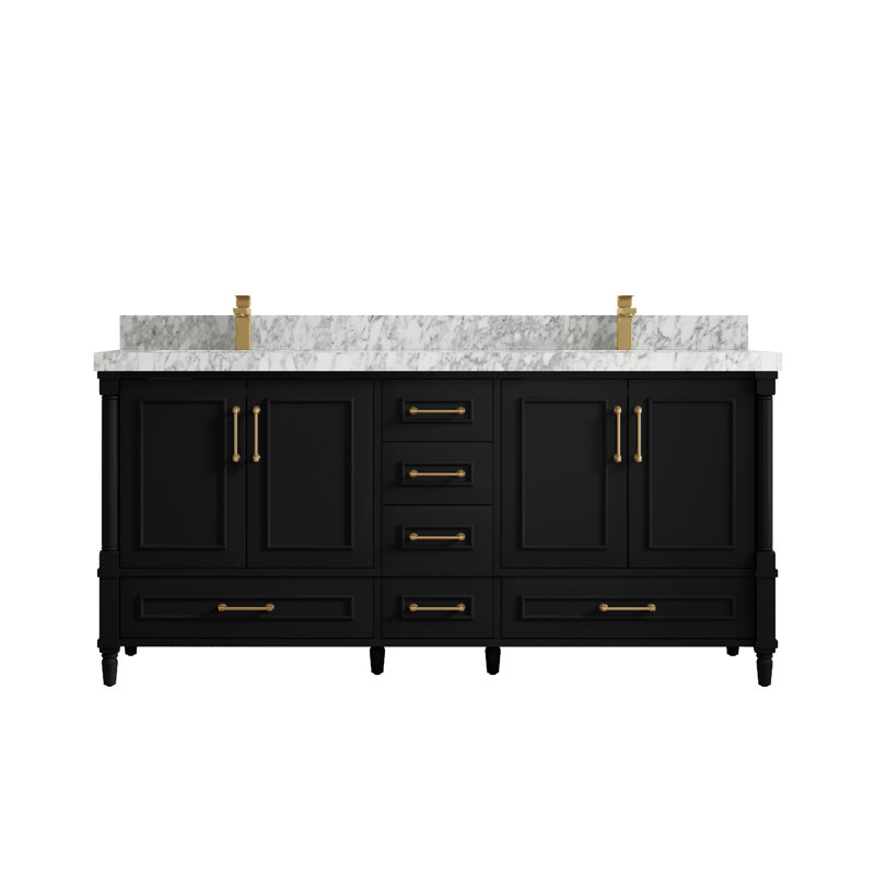 Aberdeen 72'' Double Bathroom Vanity with Top, Carrara Marble, Black