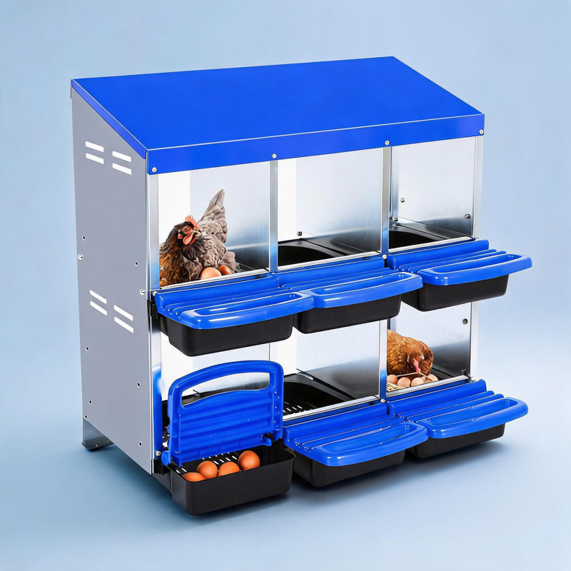 Boîtes de nidification pour poulets, 6 boîtes de poules pondeuses, plateau en plastique amovible, facile à nettoyer, nichoirs roulants pour poules pondeuses, orange