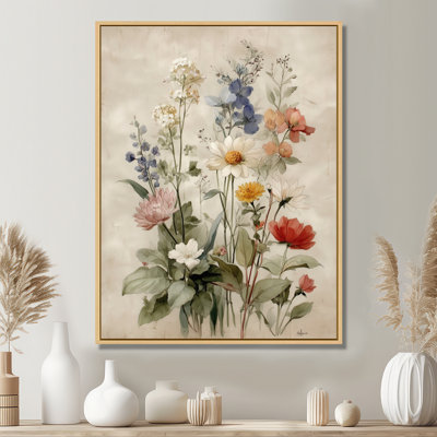 Vintage Farmhouse Bouquet Of Wildflowers - Wildflowers Canvas Art, Green Floral Wall Art