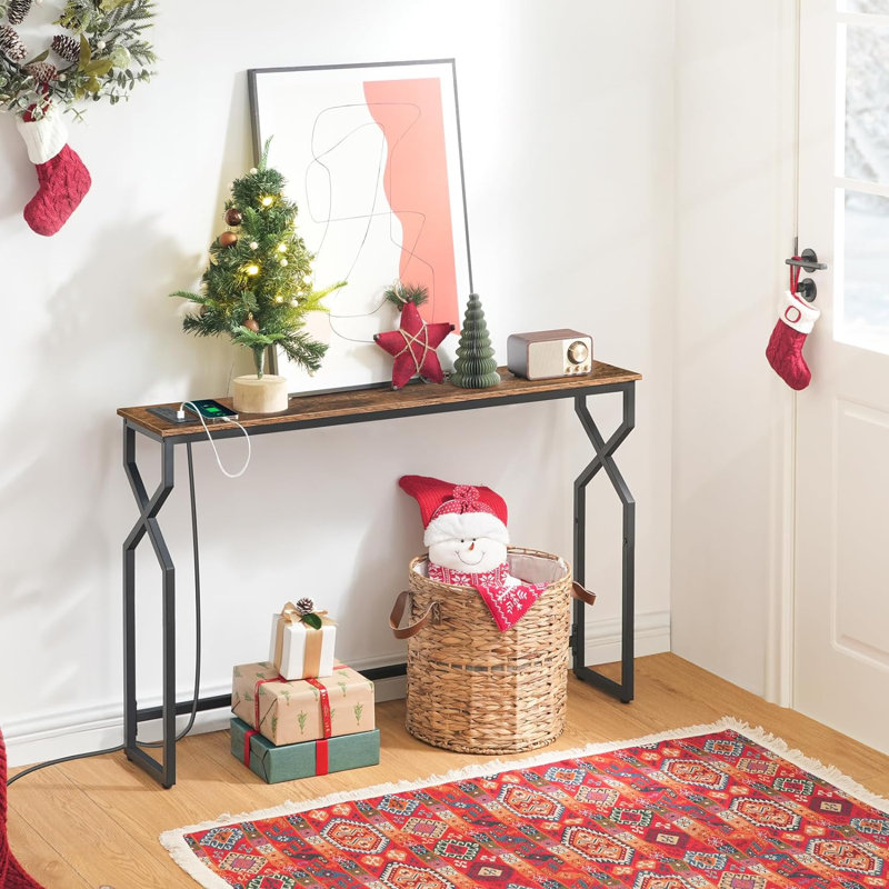 Treysin 44.9" Sofa Console Table With Power Outlet, Rustic brown