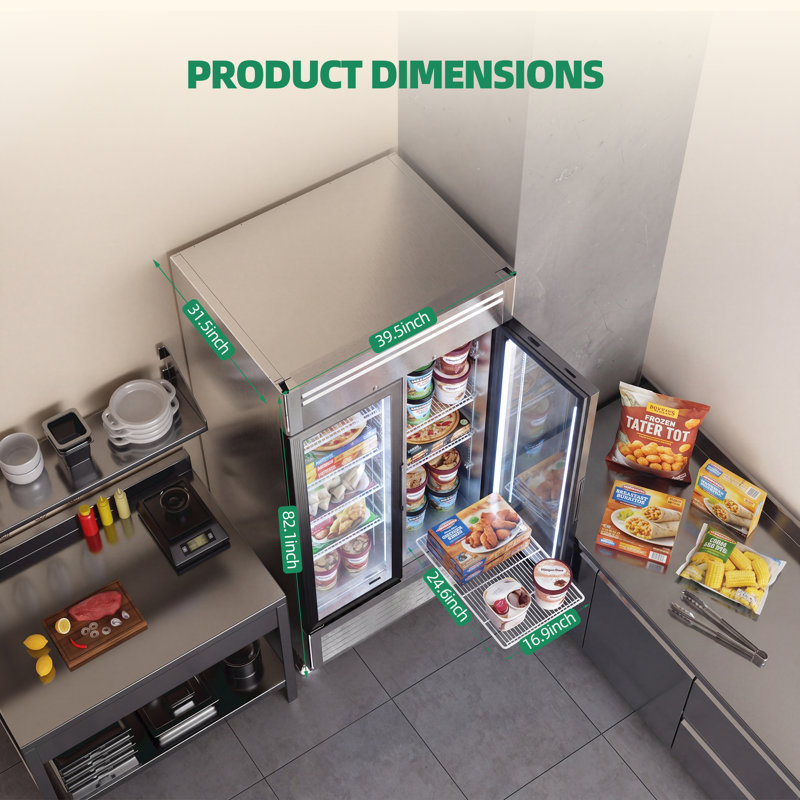 40" 33.5 Cu. Ft. Auto/Cycle Defrost 2-Glass Door Commercial Reach-In Display Upright Freezer - Stainless Steel