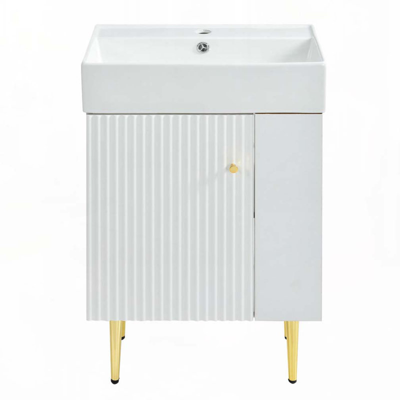 Bathroom Vanity with Ceramic  Sink,  Right side storage, White