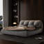 Lit de luxe tapissier grand avec revêtement anti-rayures, tissu gris et structure en bois stable-1379944498-1379944508