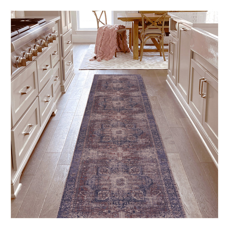 2'6''x10' Runner, Washable Rug, Low-Pile, Non-Slip, Non-Shedding, Foldable, Kid & Pet Friendly - Area Rugs for living room, bedroom, kitchen rug (Burgundy, 2'6''x10')
