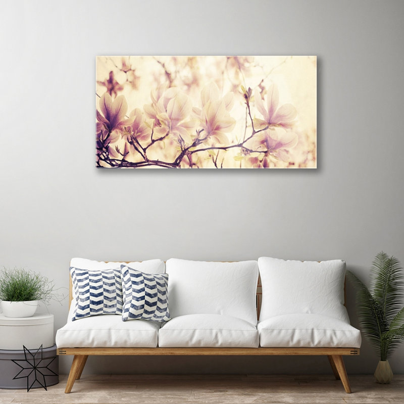 Glass Print Wall Art 100X50cm Image Printed On Glass Decorative Wall Picture Behind Toughened / Tempered Safety Real Glass For Kitchen & Living Room Theme: Flowers Floral
