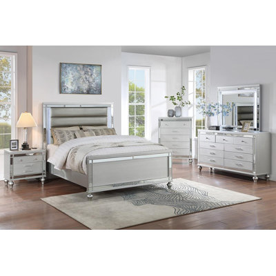 Glam Style 1Pc Dresser Snake Skin Design Glass Panel Gourd Legs Silver Finish Bedroom Furniture