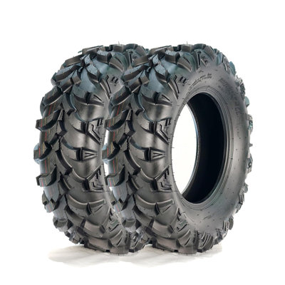 Ensemble de 2 pneus tout-terrain résistants pour VTT/SSV - 22x7-11 Tubeless, 4PR, flancs renforcés, voie de 20 mm, jante de 11 pouces, quad et 4 roues, AT22X7-11