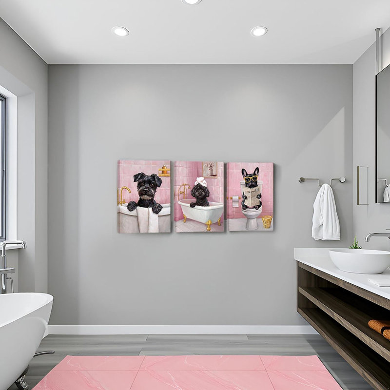 3 Piece Wrapped Canvas Print, Pink