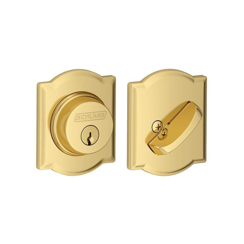 Single Cylinder Deadbolt with Camelot Trim, Lifetime Brass