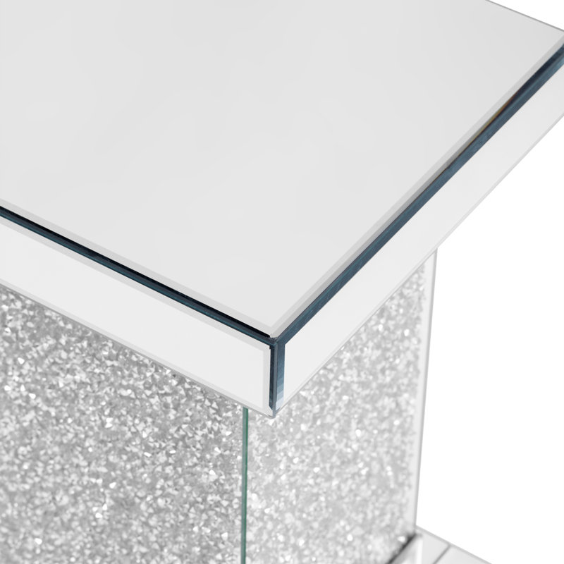 11.8''  Square Mirrored End Table With LED S, Modern Side Table With Crushed Diamond For Living Room, No Assembly Required