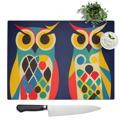 Two Abstract Owls Vol.2  Glass Chopping Board