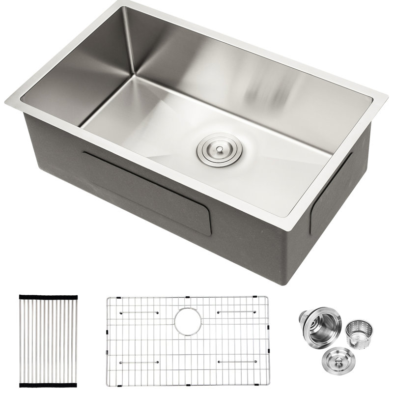 Évier encastrable 33 po x 19 po x 10 po en acier inoxydable - robuste, rouille et teinté, jauge 16, aspect nickel brossé