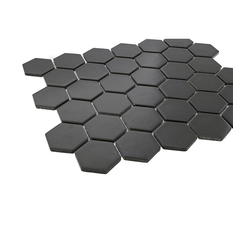 Le Cafe Hex 2" x 2" Porcelain Mosaic Wall & Floor Tile, Black