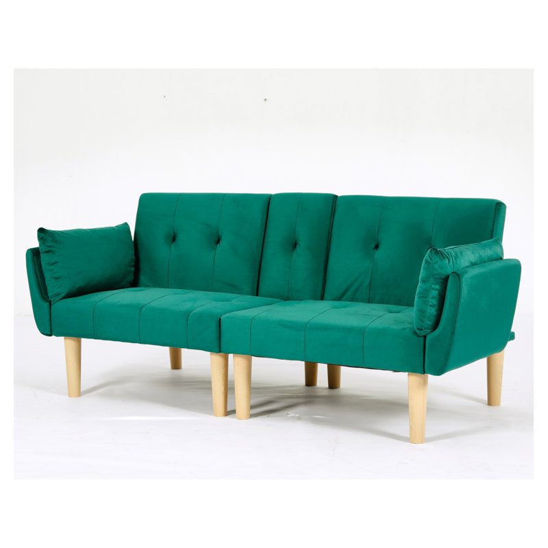 Canapé-lit futon Allen de 82 po en velours capitonné, Vert, Naturel