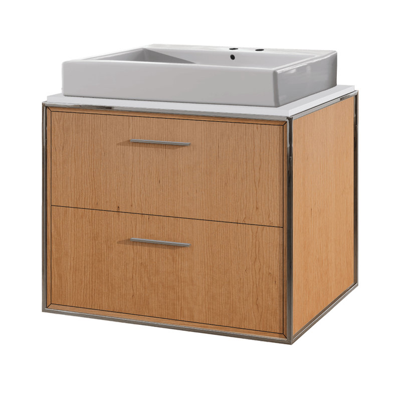 Linea 24" Vessel Vanity, Natural Cherry, Polished Stainless Steel, Double
