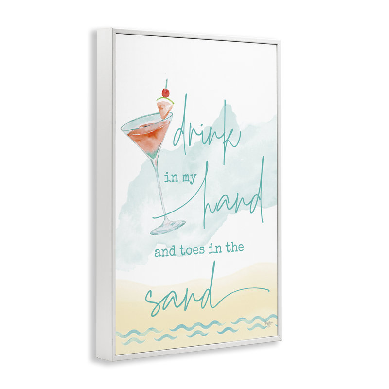 «Drink & Sand Beach Sentiment», estampe numérique par Mollie B., Estampe numérique encadrée blanc bord de mer