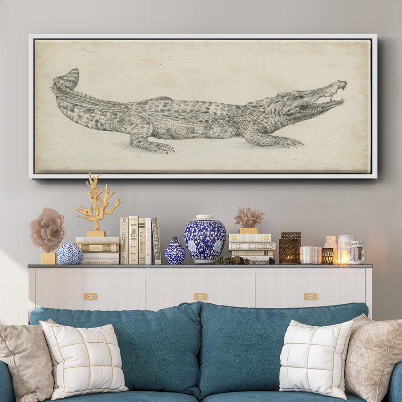 Croquis de crocodile - toile encadrée, H 8 po x l 20 po