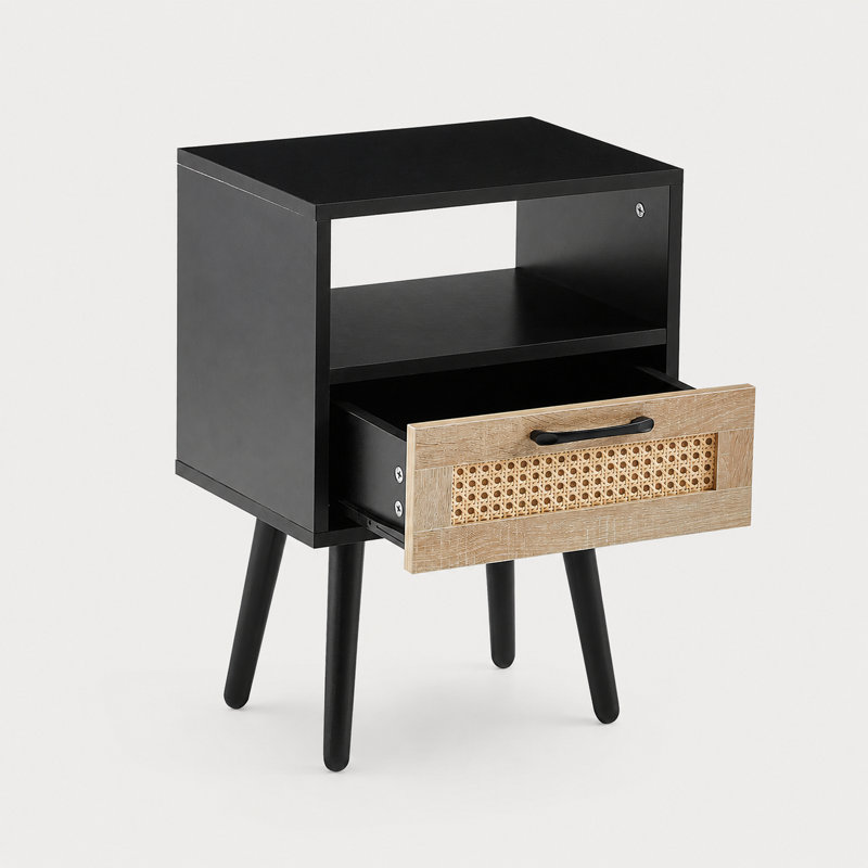 Ensemble de 2 tables d'appoint en rotin avec tiroir Meshoppen Boho, Black
