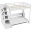 Full Xl White Loft Bed With Functional Storage Staircase, Bed, Led , And Pine & Structure Featuring Foldable High - Capacity