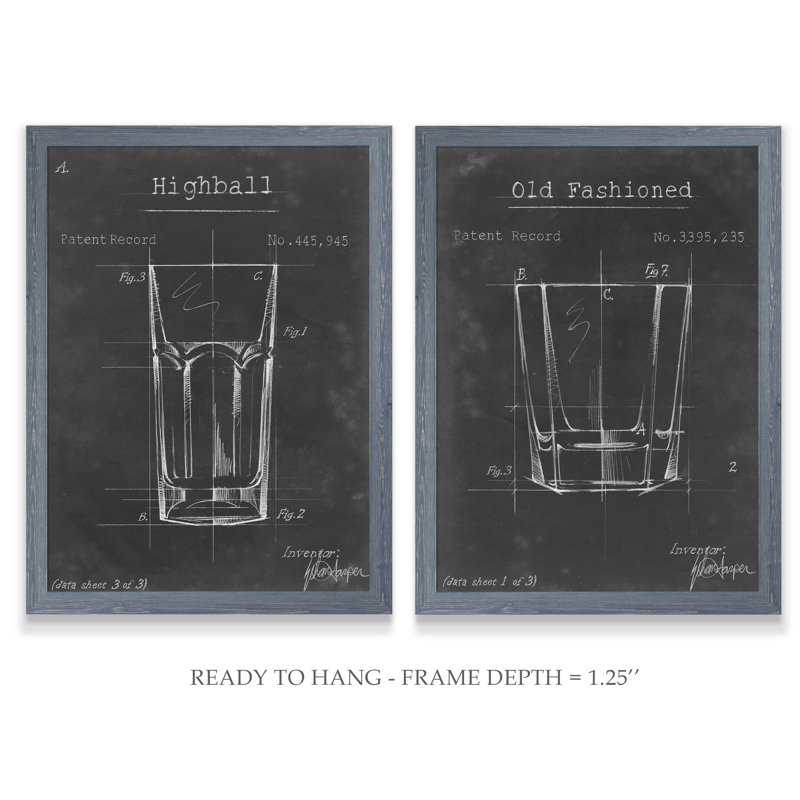 «Barware Blueprint I» par Antonyus Bunjamin (Abe) - ensemble de 2 reproductions d'art encadrées, H 20 po x l 16 po, Gris