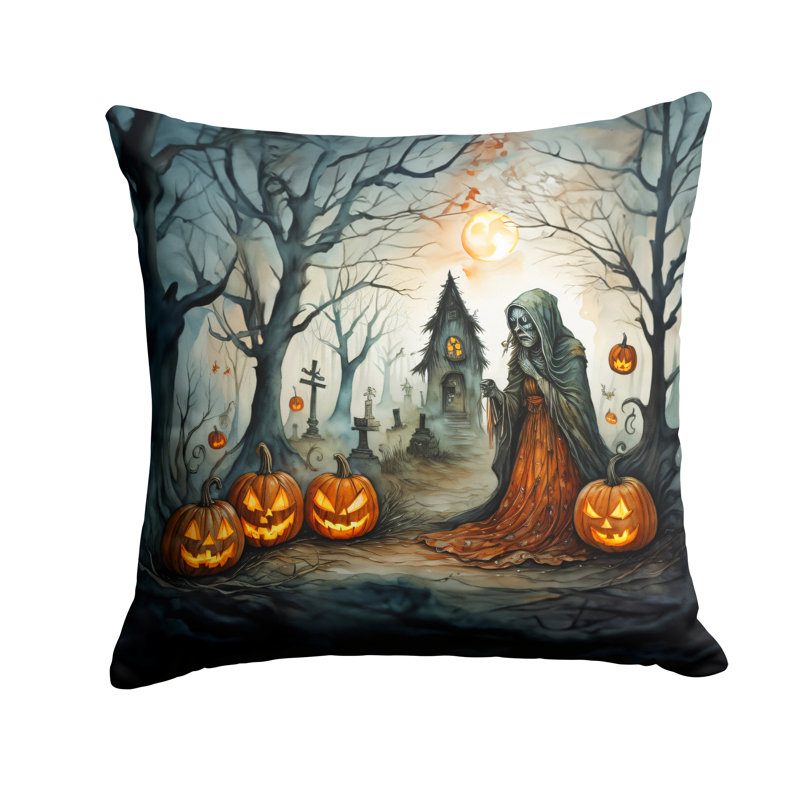 Coussin décoratif intérieur / extérieur en polyester More / Spooky More Spooky Halloween, 14 po x 14 po