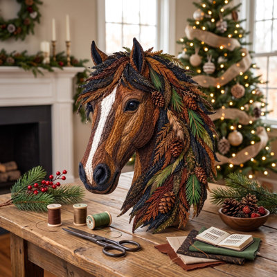 Christmas Horse Patchwork DIY Crafts Kit Good Layered Fabric Quilted Stitching Handmade Sewing Set Home Decor Art Gift for Adults Crafts Lovers Christ